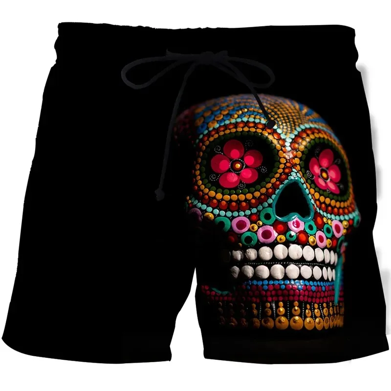 

Summer Beach Shorts Men 3D Print Flower Skull Board Short Sports Gym Swim Trunks Quick Dry Swimsuit homme 2023 ropa hombre Pants