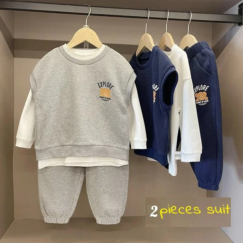 

Baby Boys Sleeveless Sweatshirt+Sweatpant Sets Children 2-Piece Outfit Jumper Pant Jogging Suit Kids Tracksuit For 1-10 Years