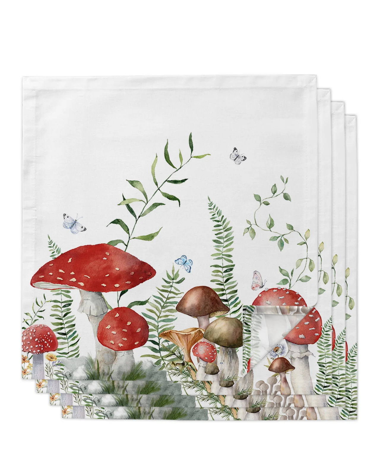 

Mushroom Green Plant Butterfly Table Napkins Handkerchief Wedding Banquet Table Cloth for Dinner Party Decoration
