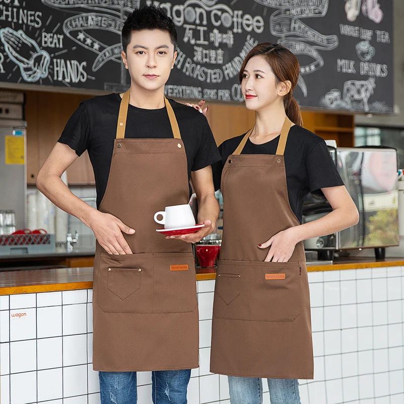 Customized Logo Design Apron Logo Signature Men's Women's Kitchen Aprons Home Chef Baking Clothes Waterproof  with Pockets 4
