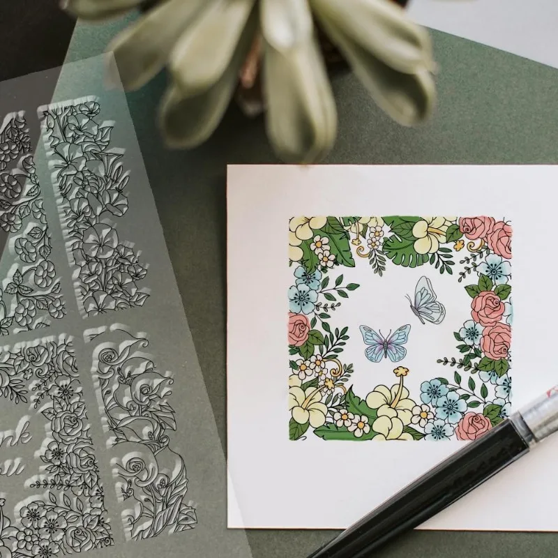 Flower Leaves Frame Background Clear Stamps Flower Frame Transparent Silicone Seal Stamp for DIY Scrapbooking Cards Making 1pc clear stamps clear rubber stamps