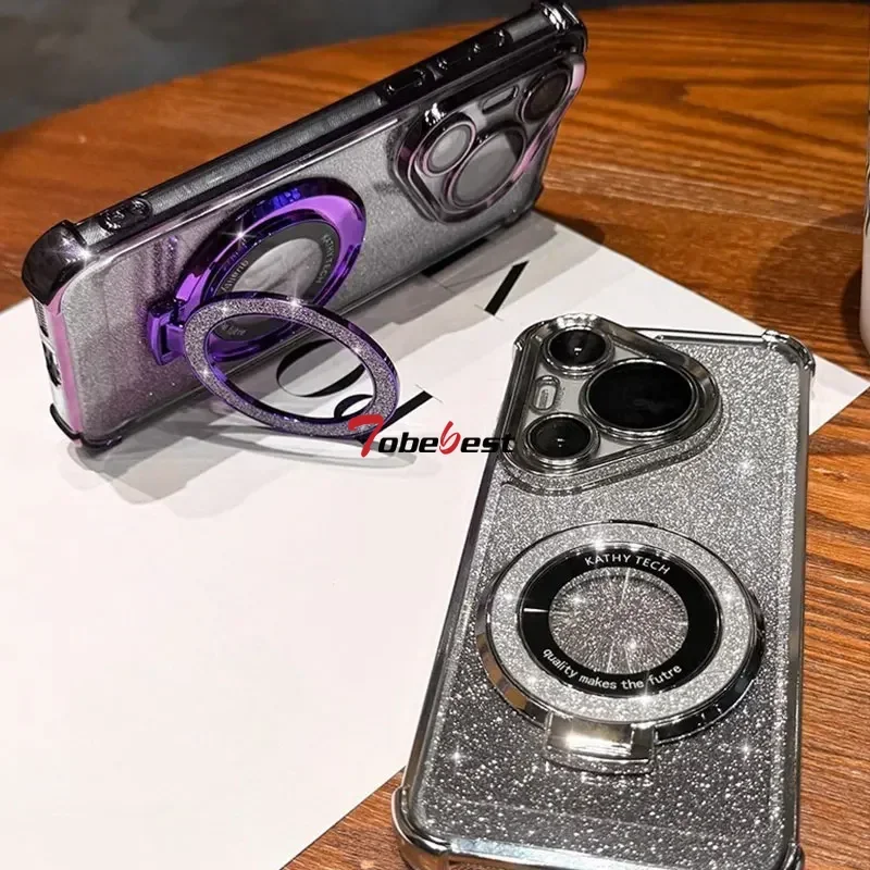 Shockproof Glitter Plating Magsafe Bracket Bead Bracelet Phone Case Cover