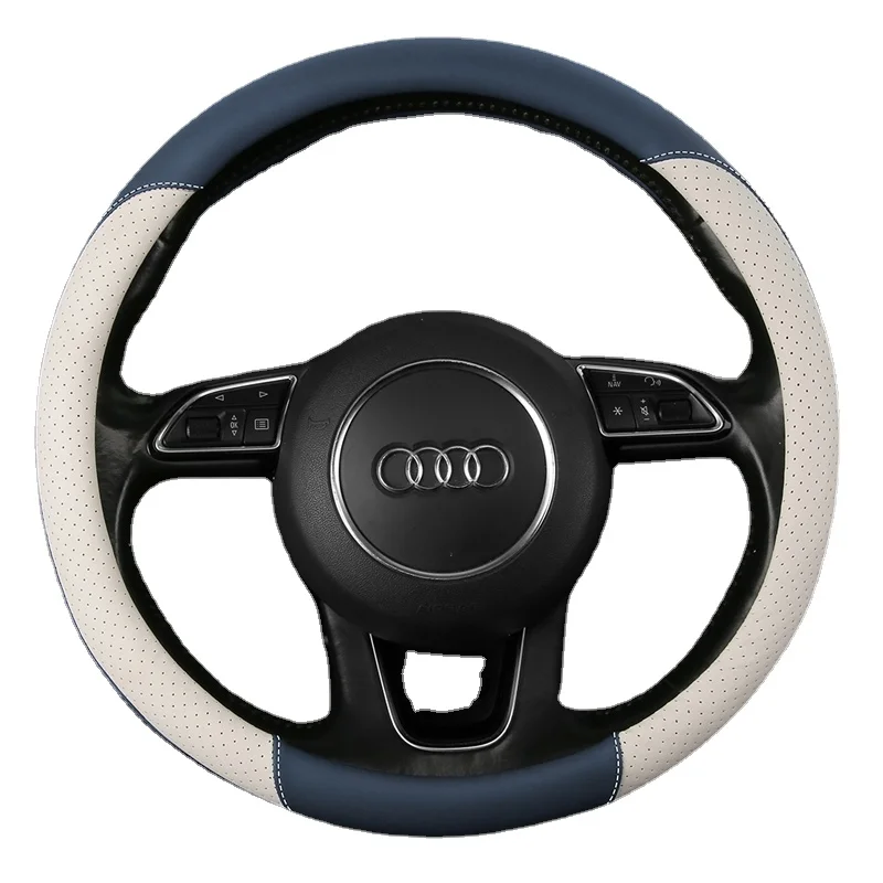 

Чехол на руль для Audi A3, A4, A5, A7, Q3, Q5, Q7, Q8, круглые универсальные автомобильные аксессуары из натуральной кожи, нескользящий, устойчивый к поту