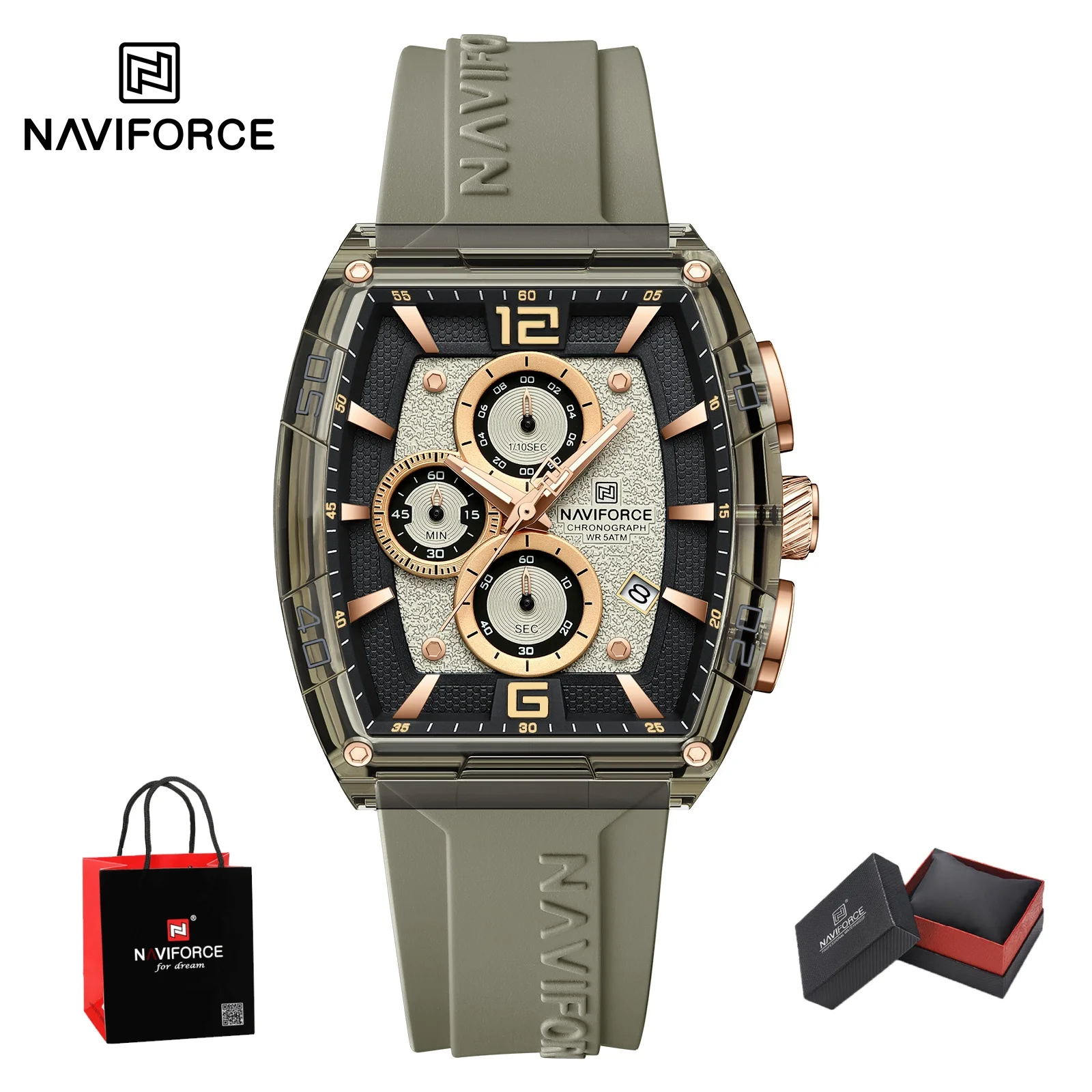 NAVIFORCE Watches for men luxury Sports Waterproof Silicone Band Quartz ...
