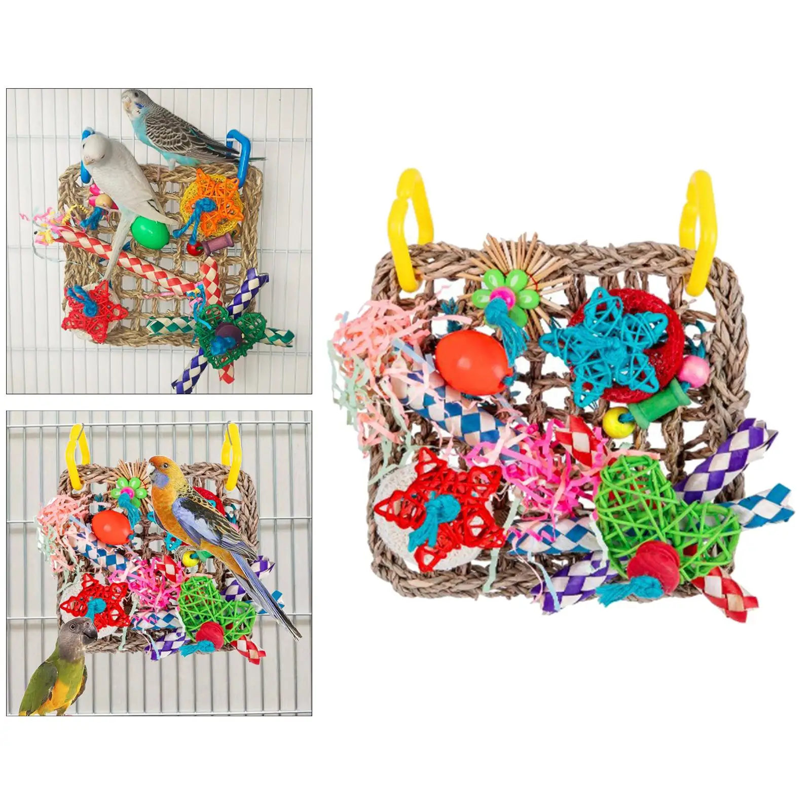 Colorful Pet Bird Foraging Wall Toy Parrot Chewing Toy Cage Accessories Hanging Climbing Hammock Woven Mat for Budgie Macaws