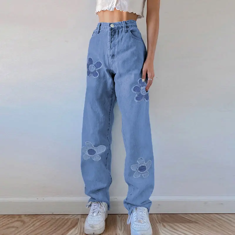 paige jeans Koijizayoi Casual Loose Women Jeans Spring Autumn 2022 New Harem Denim Pant High Waist Students Fashion Jeans Flower Trousers bell bottom jeans