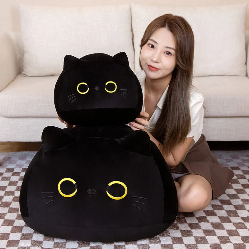 9cm-70cm Kawaii Big Size Plush Cat Pillow Round Black Cat Bed Cushion Sleeping Toys