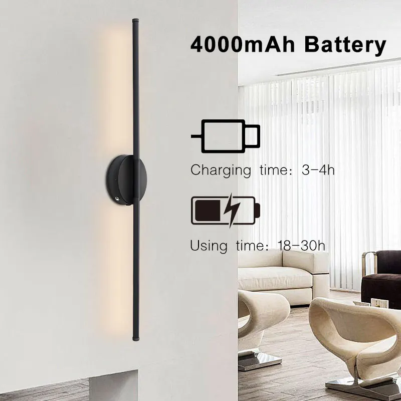 Indoor Dimmable Touch Switch LED Wall Lamps Type C USB 50cm 78cm Wireless Rechargeable Battery LED Wall Sconce Lights