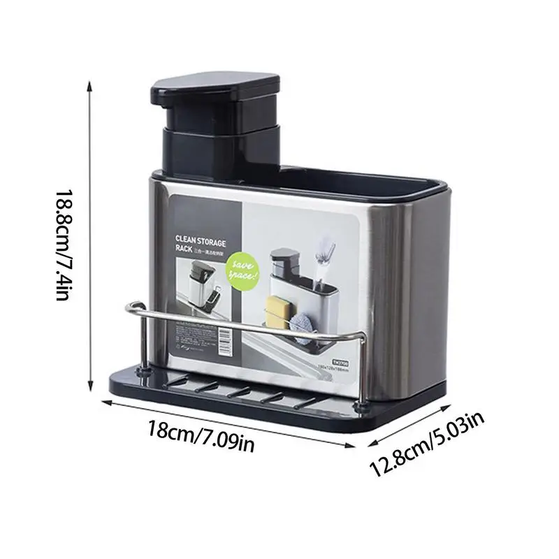 Soap Dispenser Stainless Steel with Sponge Holder Multifunctional Kitchen Sink Organizer Dish Detergent Brush Sponge
