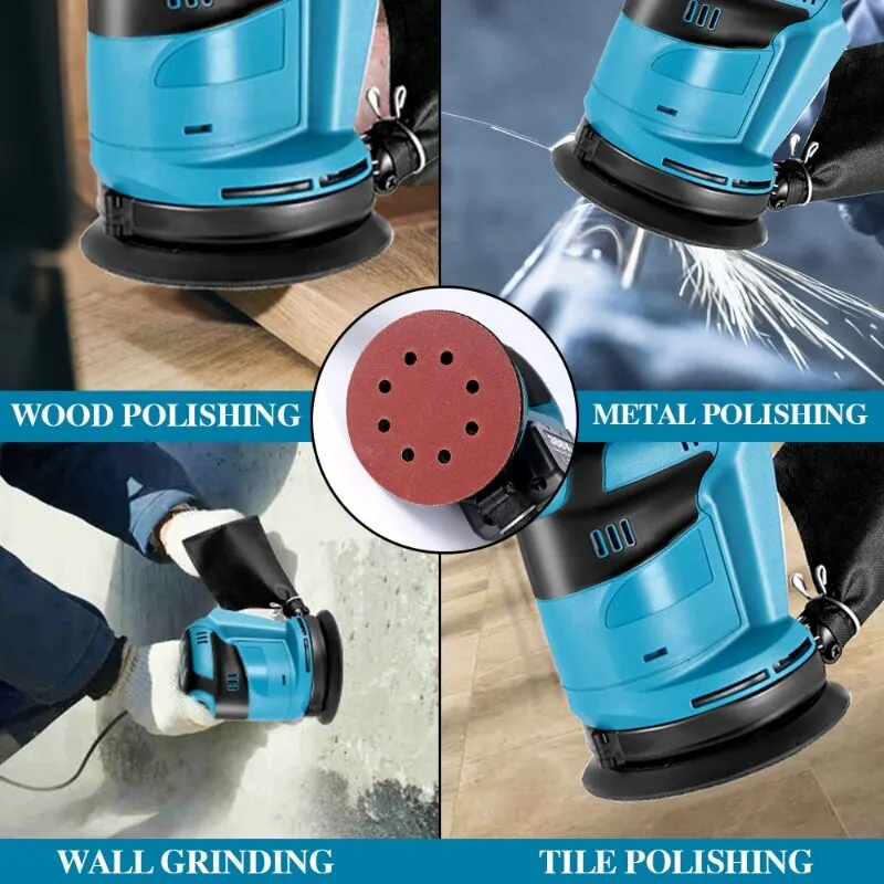 Cordless Electric Orbital Sander 125MM Makita 18V Battery 3 Gears Handheld Rechargeable Orbital Wood Metal Polishing Machine