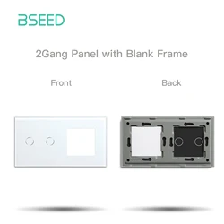 BSEED Smart Glass Panel Touch Switches with EU Power Outlet Functionality - White (2Gang Frame)