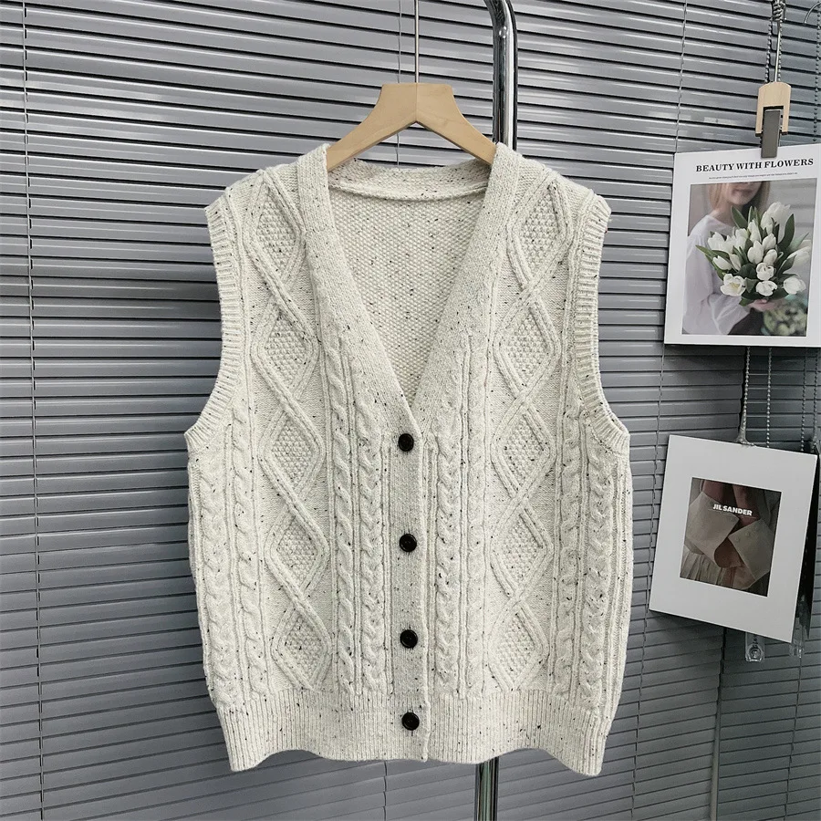 

knitwear Twists sweater vest sleeveles tanks white color women's Cardigans Tank Camis Clothing