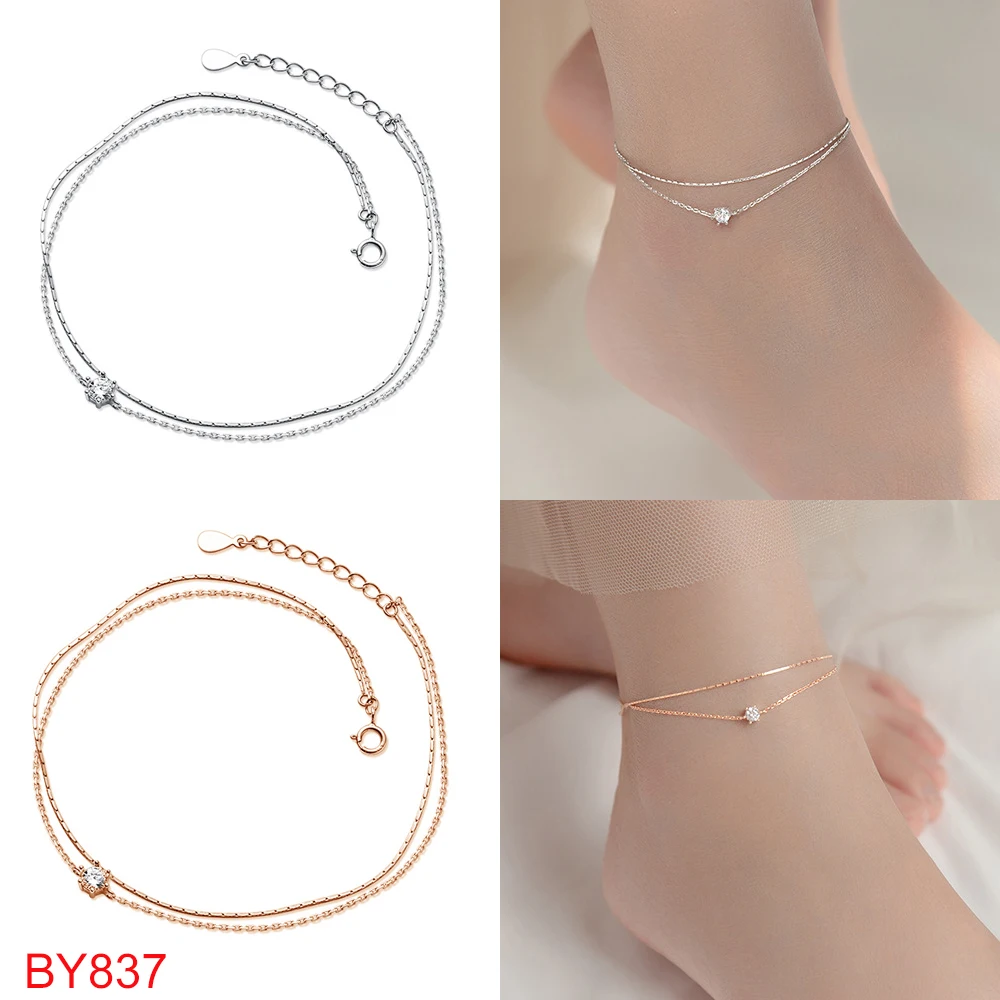 SOFTPIG Real 925 Sterling Silver Bead Zircon Star Round Chain Anklet For Fashion Women Party Fine Jewelry Classic Accessories
