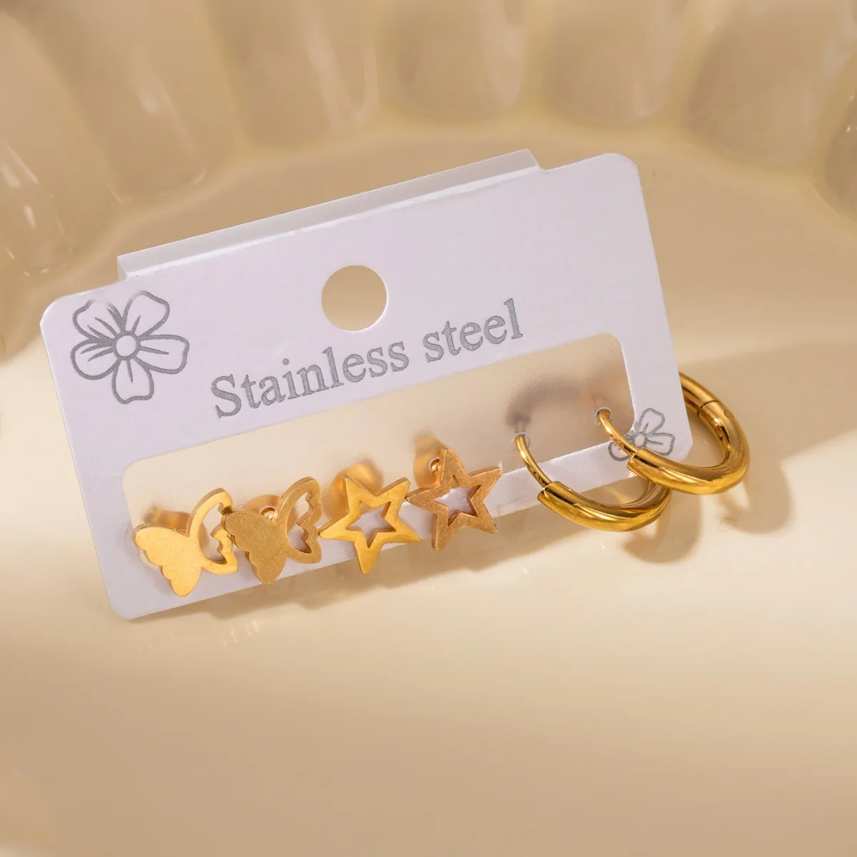 Trendy Titanium Stainless Steel Star Flower Earrings Jewelry 3Pair/Set Earrings for Women Girls 2