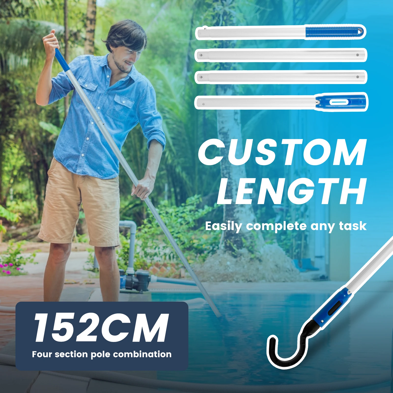 Aluminum Adjustable Telescopic Pool Pole Hook for Above Ground Pool