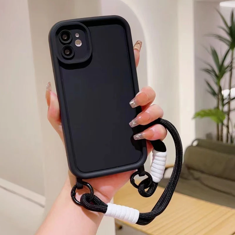 Candy Color Phone Case With Double Lanyard For Iphone Series_voghion.com