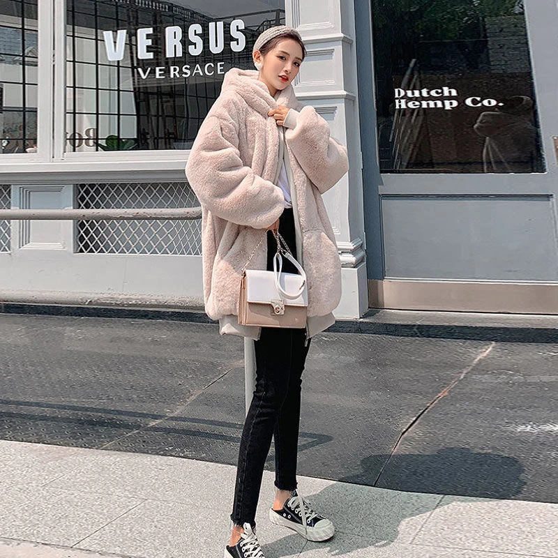 Winter Coat Women Faux Fur Coat Fluffy Warm Jacket 2022 New Fashion Kawaii Furry Teddy Coat Lady Solid Hooded Down Jacket