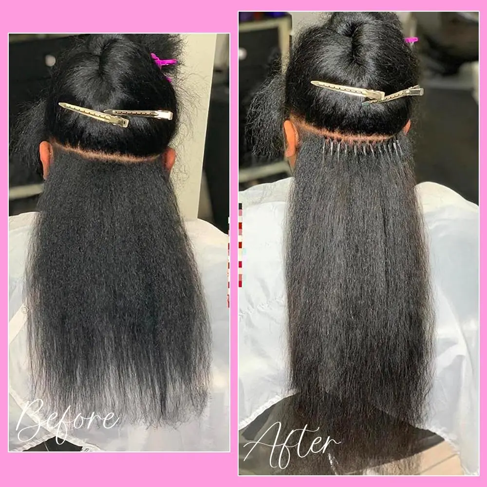 I Tip Hair Extensions Kinky Straight Human Hair Extensions Natural Black Color I Tip Human 50 Strands/Pack
