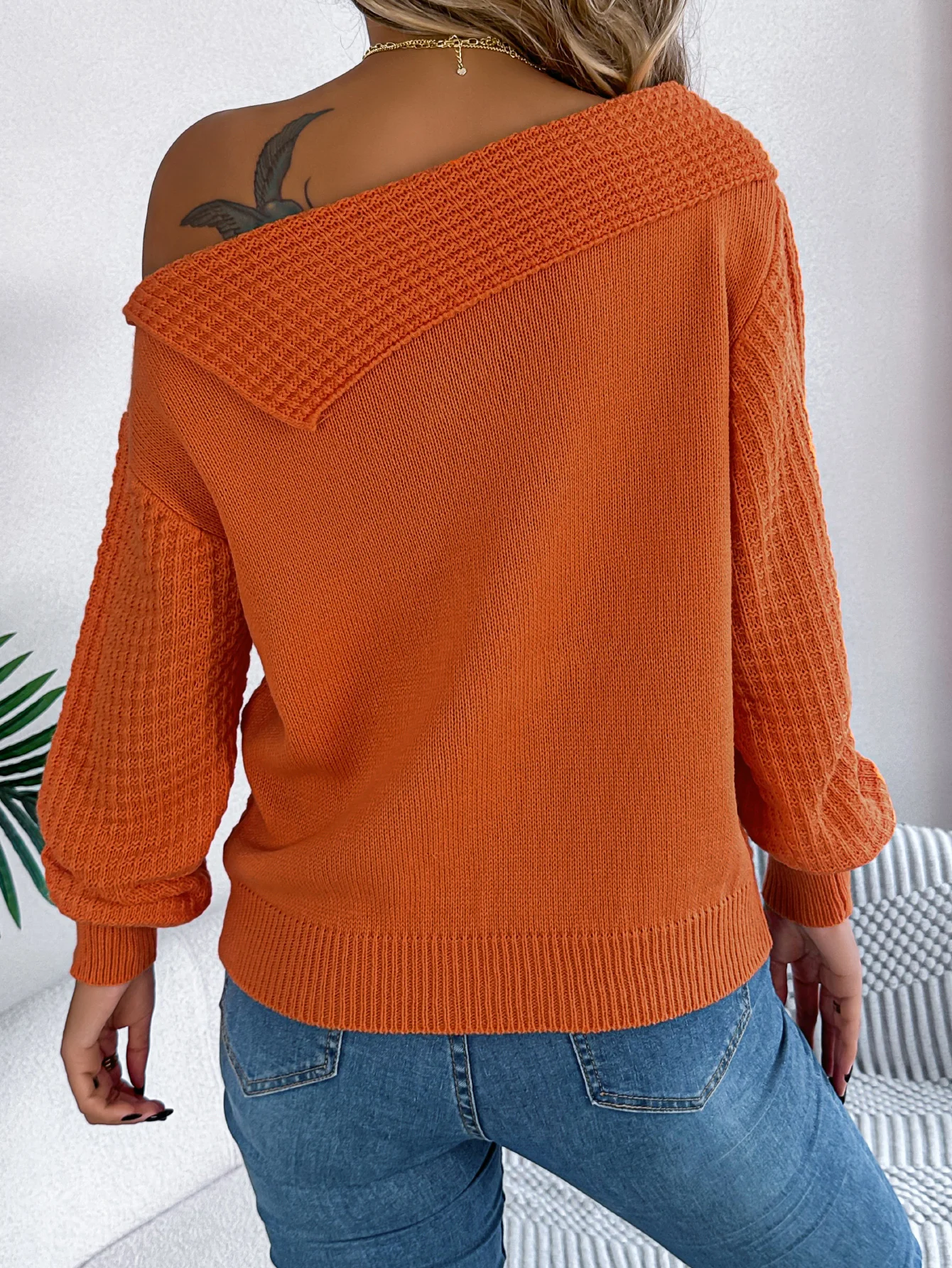Women Autumn Winter Orange Knitted Sweater