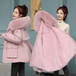 Parkas Coat Women 2024 Winter New Fashion Korean Short Down Cotton Coat Fur Collar Hooded Thick Warmth Clothing