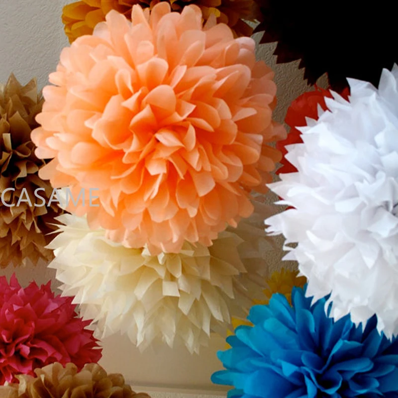 5pcs Wedding Decorative Paper Pompoms Pom Poms Flower Balls Party Home Decor Tissue Birthday Christmas DIY Decoration 25cm Dia.