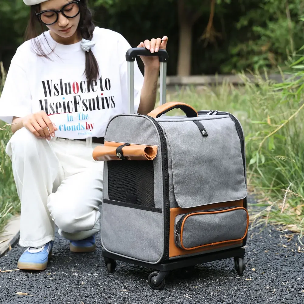 Pet Trolley Box Breathable Foldable Cat Bag Large Capacity Travel Portable Wheel Trolley Bag Pet Carriers Accessories