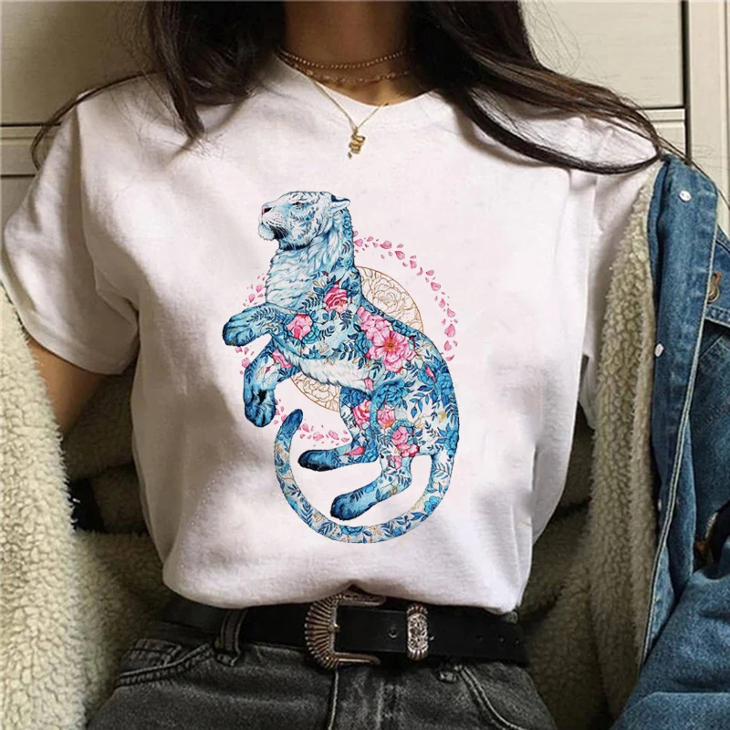 

T-Shirt Clothing Fashion Women's Casual Watercolor Style Trend Cute 90s Style Animal Pattern Short Sleeved Printed T-Shirt.