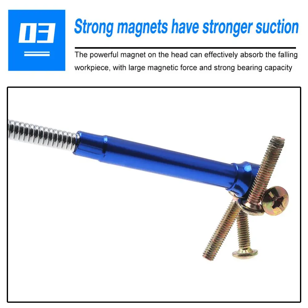 Magnetic Pickup Tool 4 Claws Bright LED Light Flexible Spring Magnet Grabber for Garbage Pick Up Arm Extension
