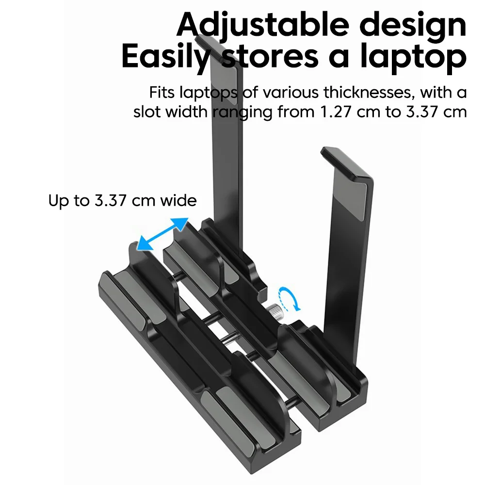 노트북 수직 이중 용도 보관 스탠드 노트북 태블릿 스마트폰용 실리콘 보호 패드 홀더가 있는 조절 가능한 노트북 스탠드