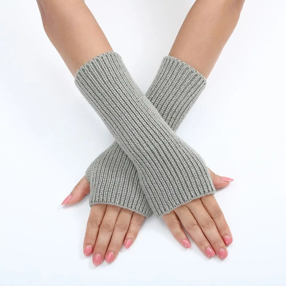 

Solid Color Knitted Gloves Fashion Stripe Fingerless Wrist Gloves Woolen Yarn Wrist Sleeves Warmer Mittens Student