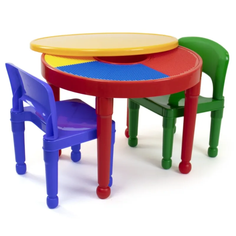 

Humble Crew Kids 2-in-1 Plastic Dry Erase and Activity Table and 2 Chairs Set, Red, Green & Blue kids table