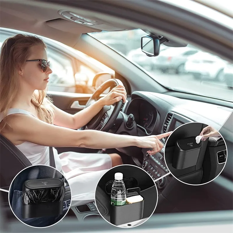 Car Trash Can Portable Car Trash Bin with Lid Vehicle Trash Garbage Bin Auto Interior Accessorie Hanging Mini Wastebasket With Garbage Bag