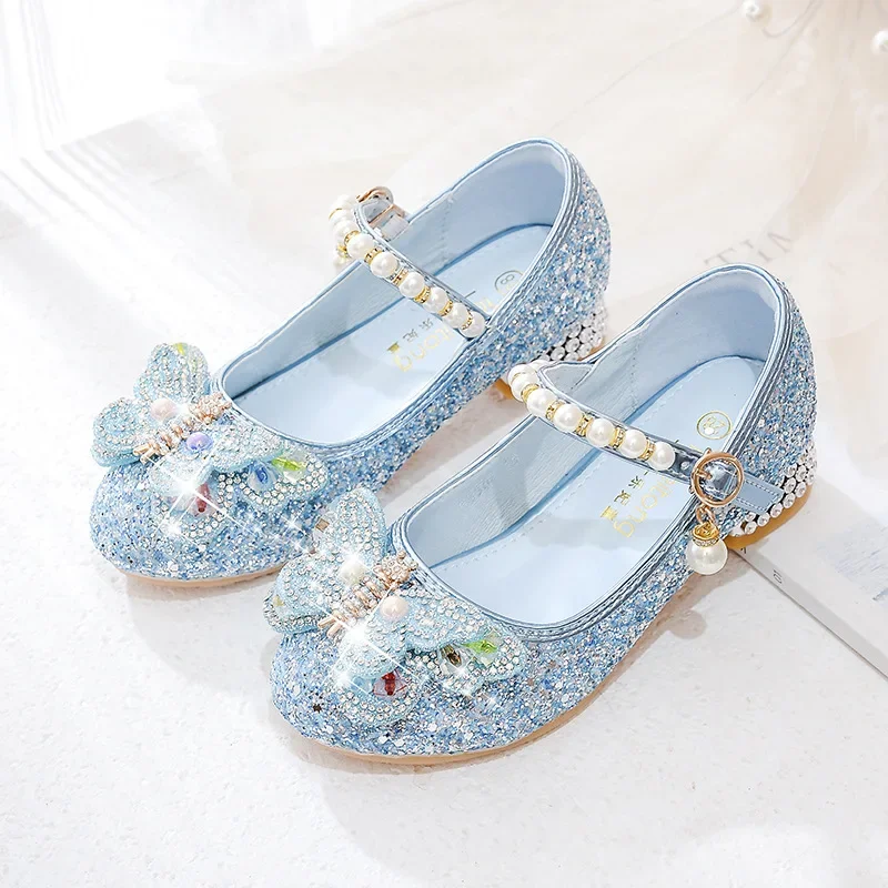 Girls Glitter High Heel Leather Shoes for Kids