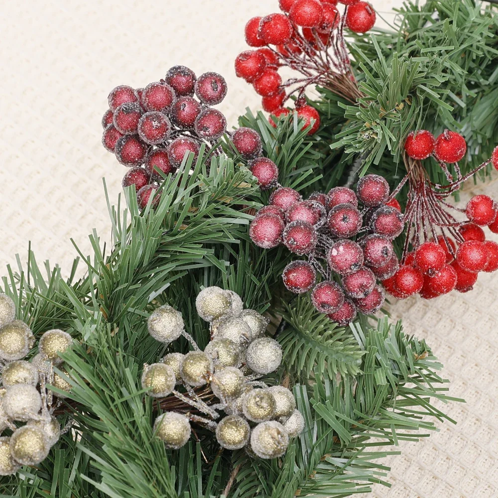 Artificial Holly Berries 40Pcs Artificial Frosted Holly Berries Christmas Red Cherry Fake Fruit Berries Frosted Fruit Berry for DIY Christmas Decor