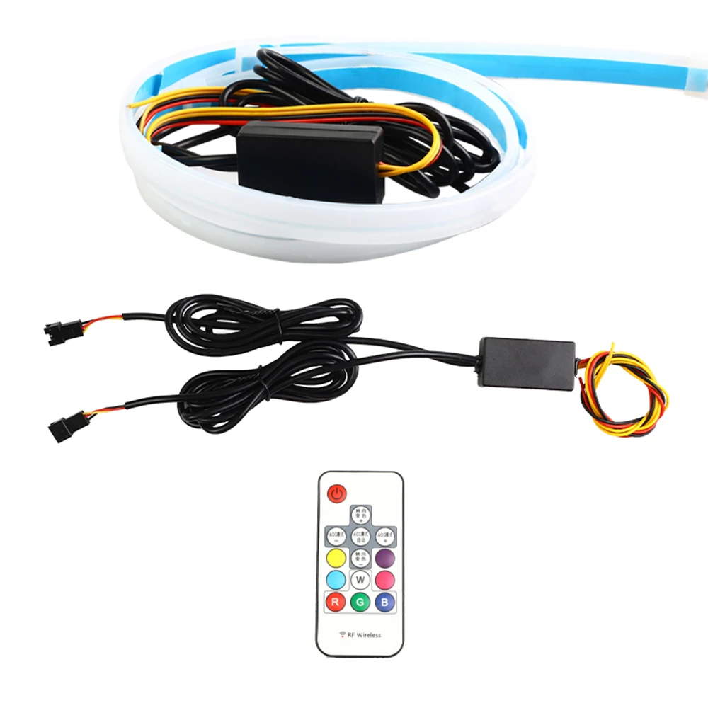 

1 комплект, 60 см, 12 В, Автомобильные дневные ходовые огни, мигающие лампы, дневные ходовые огни поворота, декоративные противотуманные автомобильные аксессуары RGB