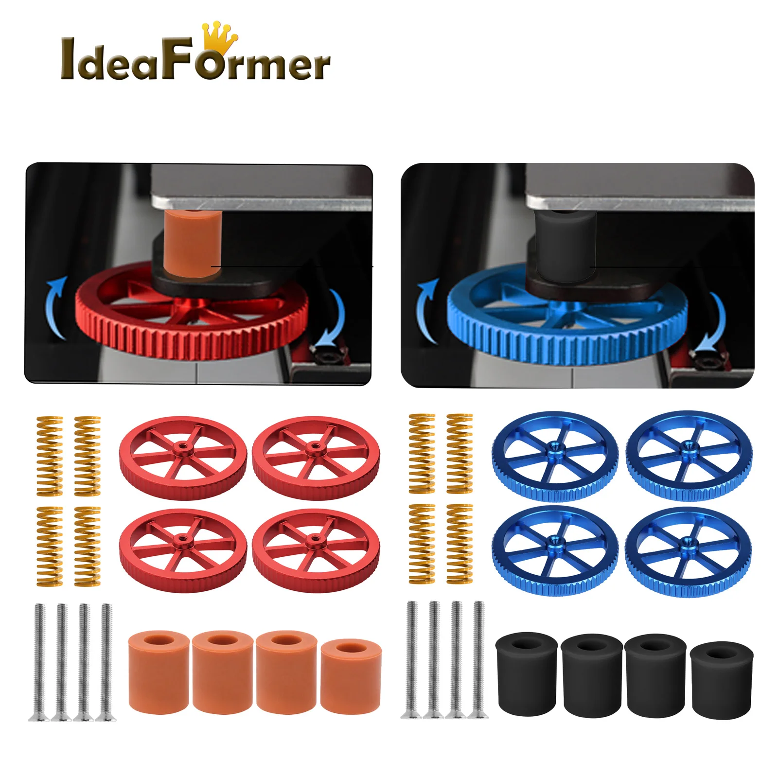 IdeaFormer Leveling Nut Kit Aluminum Hand Twist +Springs+Screws+Heatbed Silicone Leveling Column Mounts for Ender 3/3 Pro/3v2