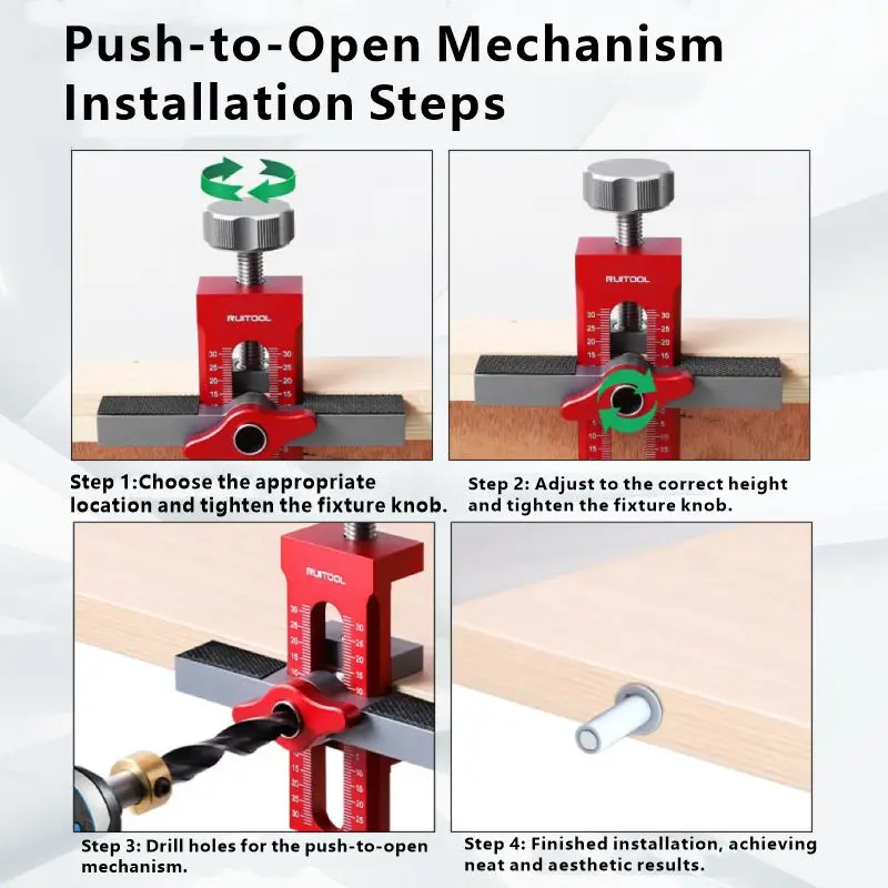Carpentry Adjustable Aluminum Alloy Cabinet Door Lift & Drill Aid Jig Positioning & Hole Drilling Tool for Cabinet Installation