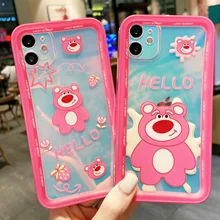 

Ins style strawberry bear iphone12 mobile phone case suitable for cartoon cute xsmax laser colorful XS package soft case