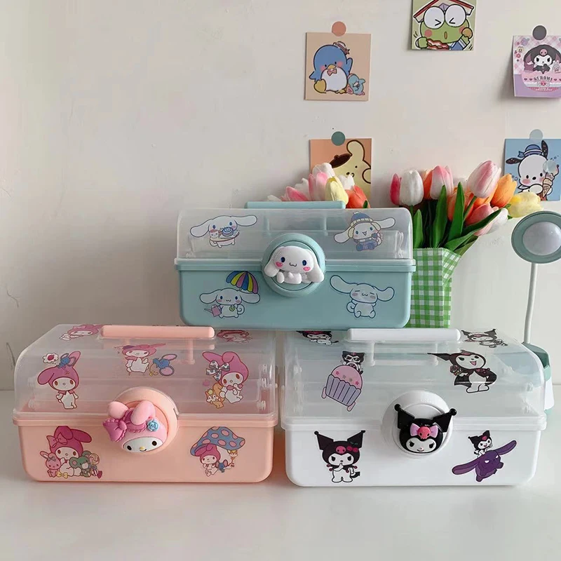 

Sanrio Kuromi Cinnamoroll Cartoon Medicine Box Kawaii Anime Pompom Purin Cute Lipstick Cosmetic Snacks Storage Box Birthday Gift