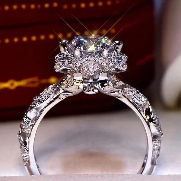 Wedding Rings Women Jewelry Round Flower Crystal Accessories