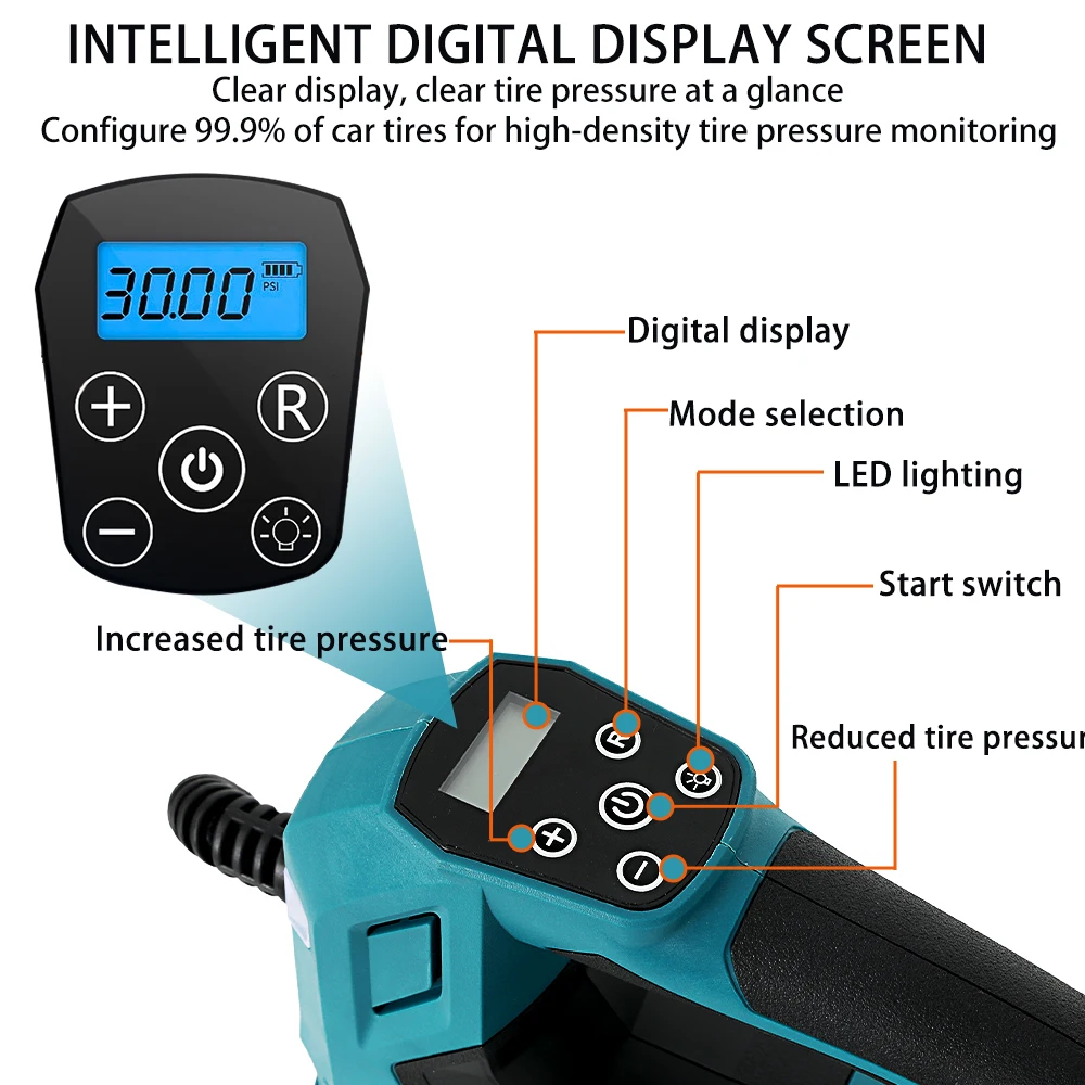 18V Lithium Battery Powered Cordless Electric Air Pump Electric Inflator Rechargable Car Tire Air Compressor Inflatable Pump 3