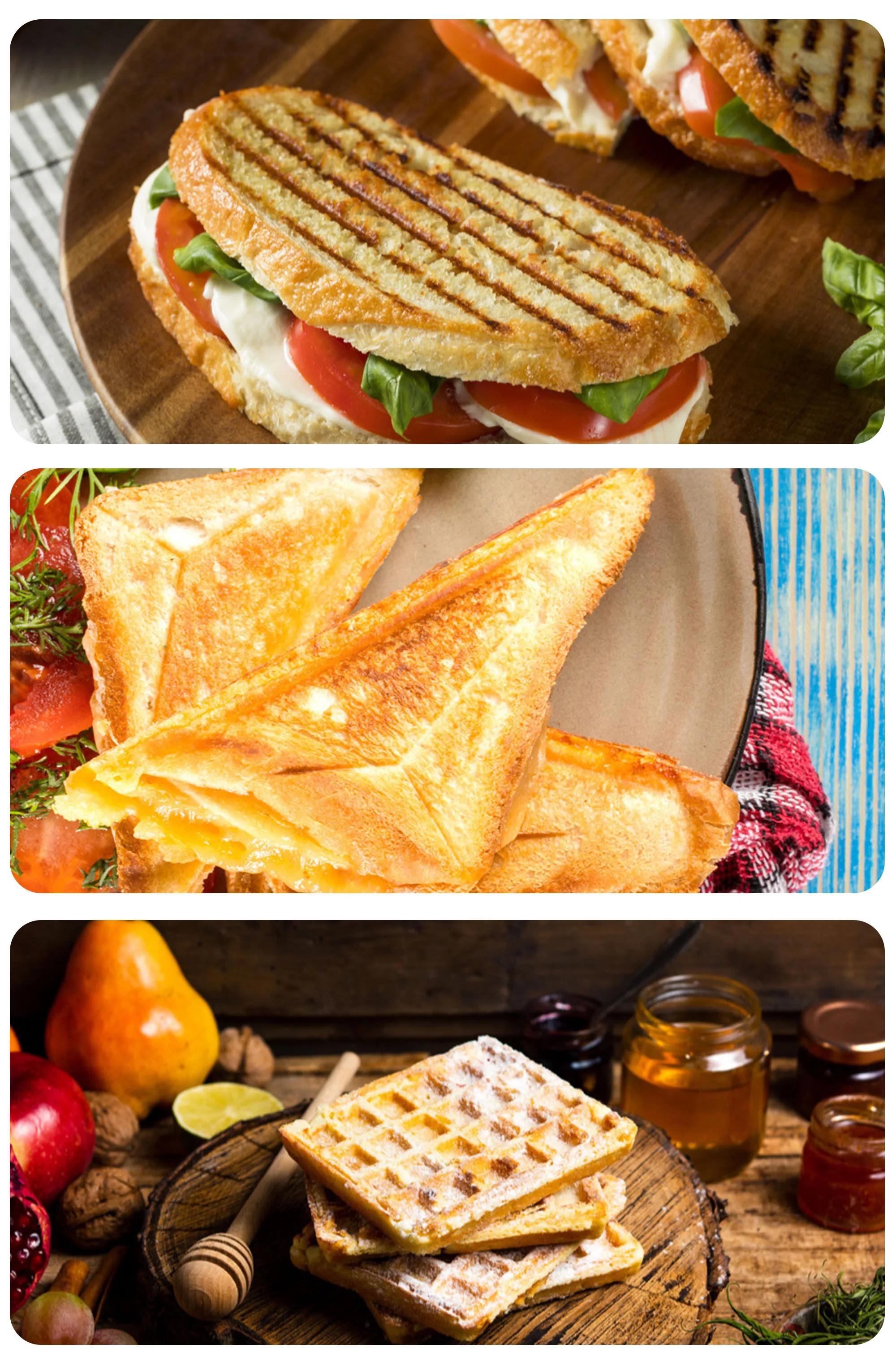 3 In 1 Electric Waffle Maker 3 개의 이동식 플레이트가있는 대형 조리 주방 가전 아침 식사 기계 와플