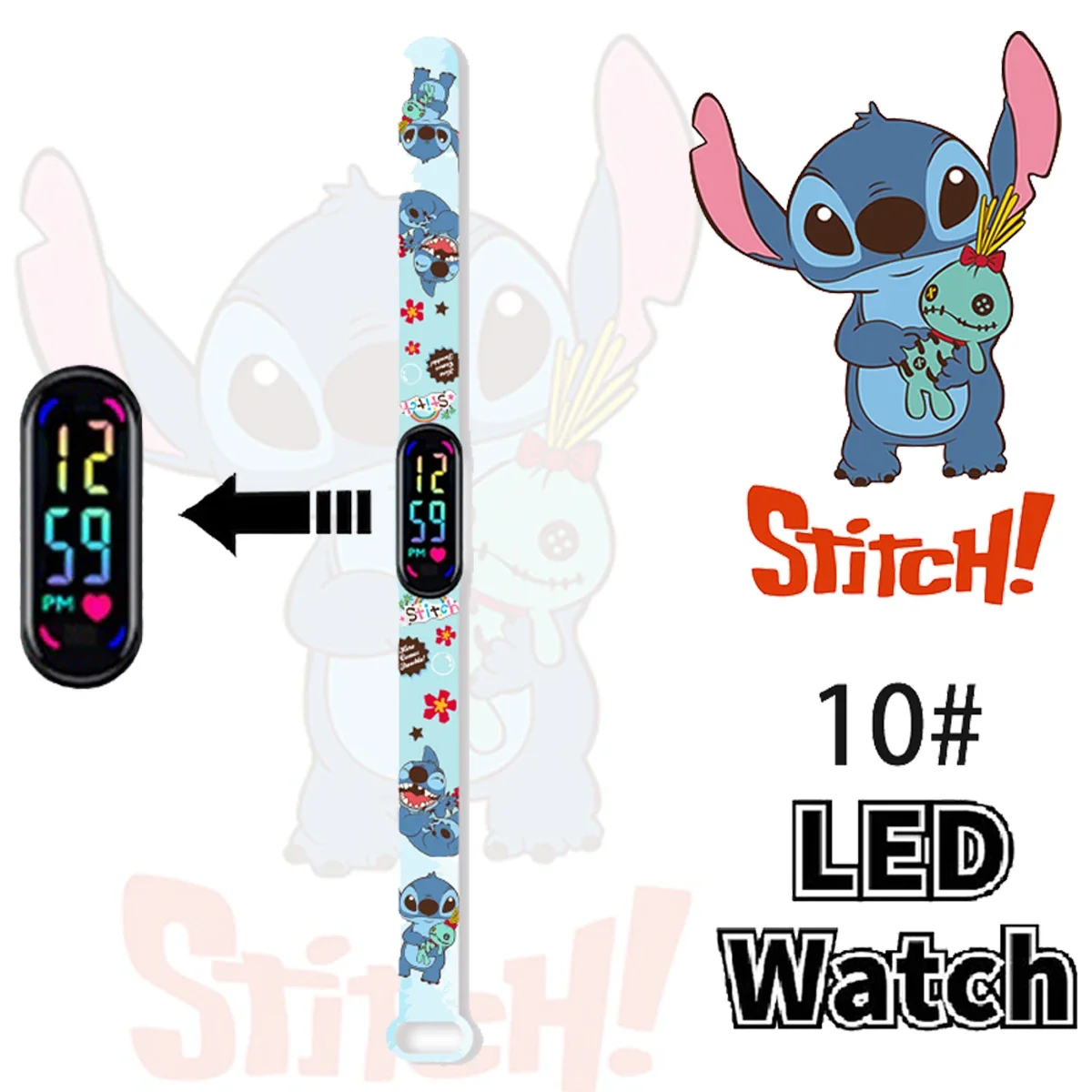 thumbnail image 1 of Reloj de pulsera luminoso con personaje de dibujos animados para niños de Disney Stitch Sonic, LED táctil, resistente al agua, regalo deportivo, juguetes, 1 of 5