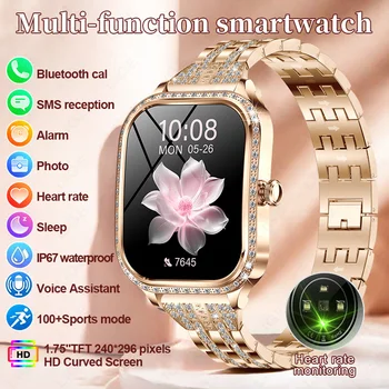 LIGE Moda Donna Smart Watch Schermo curvo da 1,75 pollici Bracciale sportivo BT HD Chiamate Orologio IP68 Custodia con diamanti impermeabile Smartwatch