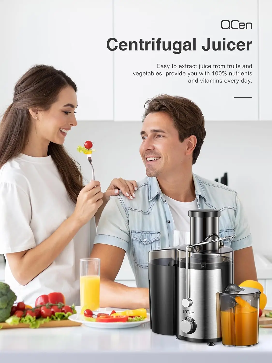Qcen Juicer Machine, 800W Centrifugal Juicer Extractor with Wide Mouth 3” Feed Chute for Fruit Vegetable, Easy to Clean, Stainle 6