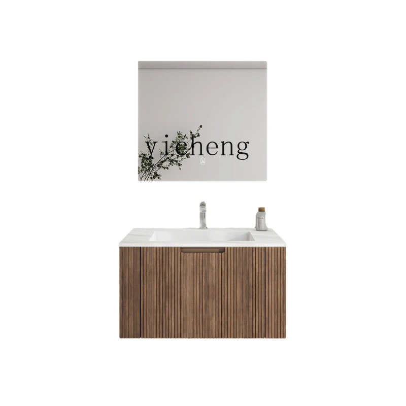 

Zc Acrylic Artificial Stone Whole Washbin Wall-Mounted Walnut Solid Wood Bathroom Cabinet