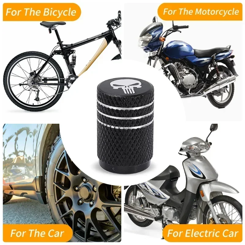 NEW 4pcs Skull Pattern Tire Valve Caps Decor Car Motorcycle Bike Aluminum Alloy Dustproof Cover Wheel Tyre Stem Valve Cap