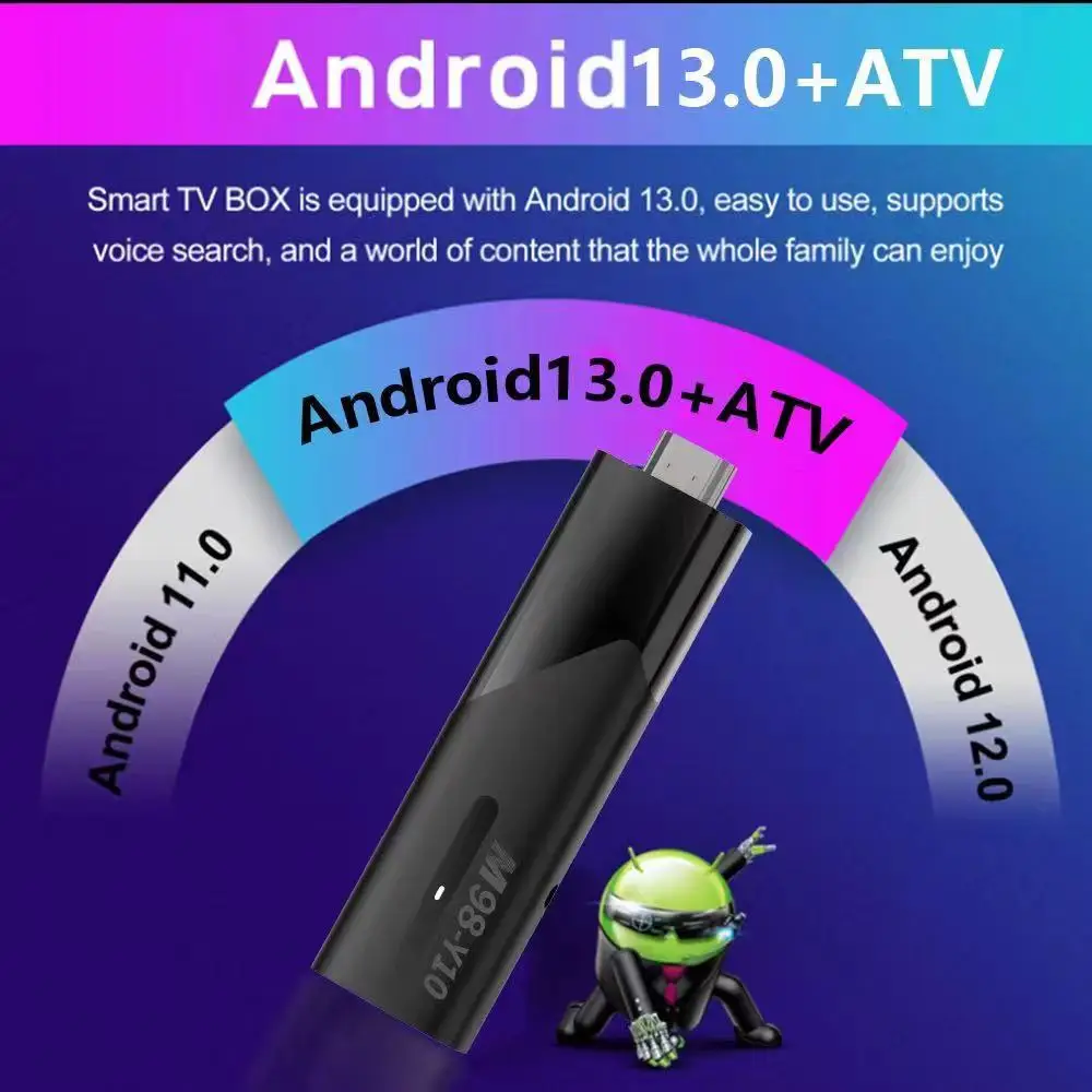 TV Stick M98 Y10 Smart Android 13 ATV Allwinner H618 2.4G/5G Dual WIFI Airplay Preinstalled APP