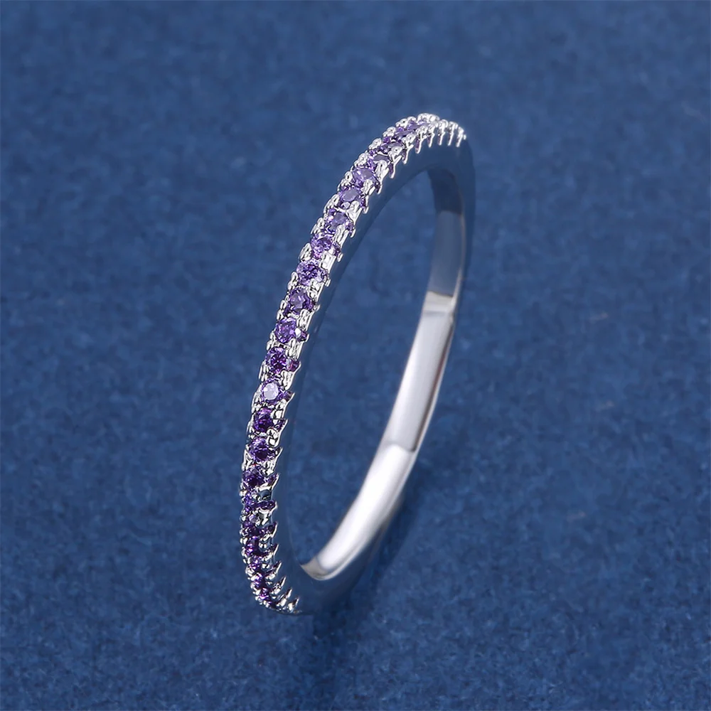 Classic Small Round Stone Wedding Band Thin Stacking Rings For Women Purple Crystal Engagement Jewelry Minimalist Accessory Gift