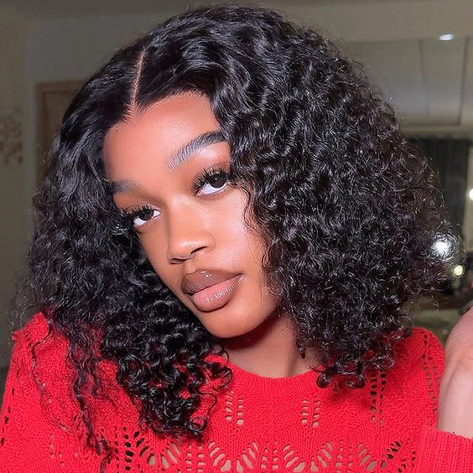 

Glueless Ready To Wear Wig 13X4 Indian Hair Kinky Curly Preplucked Bob Raw Human Hair Wigs for Black Women Deep HD Lace Frontal